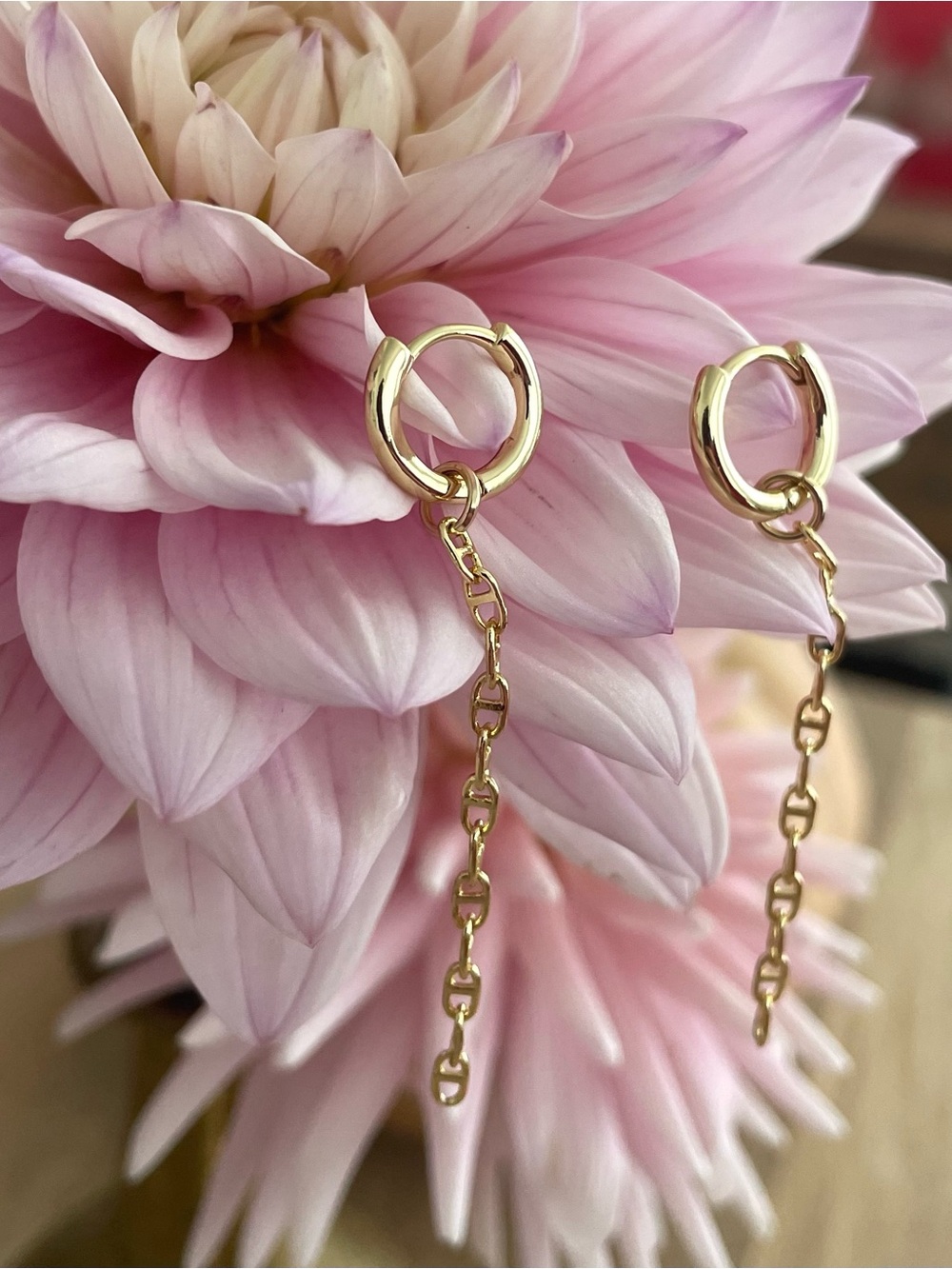 14K Gold Plated Chain Drop Hoop Earrings - Elegant Women's Jewelry